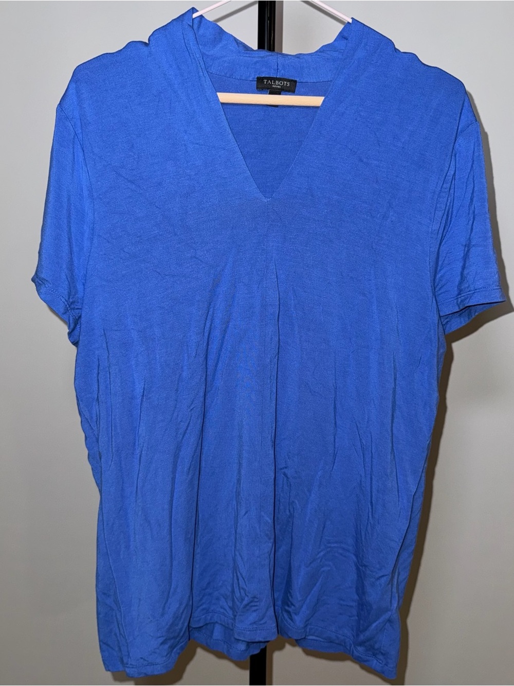 Talbots Blue V-Neck Blue Shirt Blouse Top Size Extra Large Petite XLP Stretchy